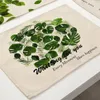 Table Mats 42 32cm Tropical Palm Green Leaf Kitchen Placemat Dining Cotton Linen Pad Bowl Cup Mat For Home Decor Gifts