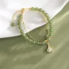 Bracelets de charme Minar inhabituel couleur verte opale perlée pour les femmes doubles couches Spark CZ Zircon feuilles perles Bracelet bijoux