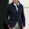 Trench da uomo Cappotto da uomo Colletto alla coreana Tinta unita Monopetto Addensato Maglione Giacca Calda manica lunga Cardigan casual Per