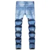 Jeans masculinos Hip Hop Patches Hole Jeans Men Brand Calça confortável Cowboys Demin Jeans Male Paint Splatter Blue Blue Blue Ripped Grande 221008