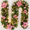 Decorative Flowers 2.7m Christmas Decoration Rattan Wreath With Led Light Artificial Xmas Garland For Party Fireplace Door Stair Home Decor