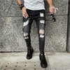 Erkekler kot moda orta bel skinny jeans erkekler vintage sıkıntılı elastik yok edilmiş kalem pantolon siyah gündelik büyük yırtık kot 221008