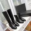 Womans knee long boots female autumn and winter chain thick heel rider boots high -pipe middle heels thin