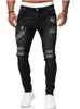 Jeans da uomo Jeans skinny strappati da uomo Pantaloni a matita con foro slim fit blu Pantaloni casual da motociclista Streetwear Abbigliamento da uomo in denim di alta qualità 221008