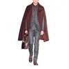 Costumes pour hommes Veste de costume masculin Bourgogne tweed cape manteau couch￩ sur mesure sans manches tendance ￠ la mode mi-longueur l￢che 2022