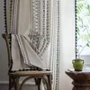 Curtain Vintage Bohemian Curtains Blackout Thermal Insulated Washable Cotton Flax Black Tassel Light Beige Geometric For Home