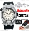 Moldura de diamante moissanita personalizada A3120 Relógio masculino automático 42mm 1571 White texturizou Dial Strap Super Edition Relógios PureTime B2