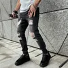 Erkekler kot moda orta bel skinny jeans erkekler vintage sıkıntılı elastik yok edilmiş kalem pantolon siyah gündelik büyük yırtık kot 221008