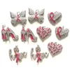Charms 10pcs Micro Pave Pink Ribbon Butterfly serce wysokie pięta nadzieja wiązka uświadomość raka piersi