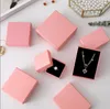 Multi-sizes Pink Gift Packing Boxes With Lids and Sponge Filled Shopping Paper Bags Retail Jewelry Packaging for Earring Ring Bracket Pendant Necklace