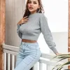 Women's Sweaters Rhombus Cropped Sweater For Women Knit Short Pullover O-neck Long Sleeves Hook Flower Hollow Jumper Top Casual