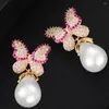 Boucles d'oreilles pendantes GODKI luxe papillon pour femmes mariage coquille perle cubique zircone CZ brésil bijoux de mariée accessoires cadeau