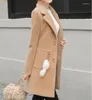 Women's Wool Women's Elegant Blended Long Woolen Coat Autumn Winter Female Thin Casaco Feminina Robe Jacket2XL