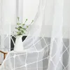 カーテントップフィネルの幾何学的パターンデザイン刺繍白い薄いカーテンキッチンリビングルームの寝室のためのボイルチュールウィンドウ