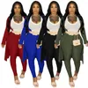 Tweedelige broek voor dames Zaggin 2022 Autumn Women Hoge elastische Sunken Stripe Solid 4-color Volle mouw Cardigan Vest Skinny Lange 3-delige sets