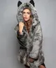 Mulheres Casaco Presente de Ação de Graças Inverno Faux Fox Fur Outdoor Aquecimento de lazer de moda Fashion Shot Tiro de manga comprida Impressão de leopardo Casacos multicolorosos Jaqueta com capuz Size S-3xl