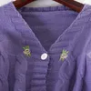 Femmes tricots femmes tricoté mignon mode pull ample printemps automne col en v lanterne manches broderie Floral Harajuku femme Cardigan