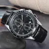 2023 New Six Needles Quartz wristwatch 블랙 다이얼 다기능 패션 비즈니스 스포츠 캘린더 가죽 스트랩 남성 시계