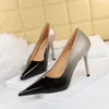 Thin Heel High Heel Light Mouth Pointed Patent Leather Color Contrast Color Gradient Women's Shoes Single Shoes High Heel Shoes 2022