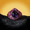 حلقات الكتلة 925 Silver Ladies Jewelry Dark Big Zircon Ring Pink Epoxy Irregular Imstreated Greaticite Monaticite Monamel