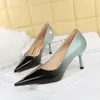 Thin Heel High Heel Light Mouth Pointed Patent Leather Color Contrast Color Gradient Women's Shoes Single Shoes High Heel Shoes 2022