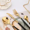 مجموعات أدوات المطيلة مرآة أدوات المائدة الفولاذ المقاوم للصدأ مرآة عشاء الذهب الأسود مجموعة المطبخ عشاء سكين ملعقة شوك