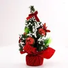 Décorations de Noël 5pcs / lot Mini ornement d'arbre 20cm avec boule et fleurs Festival Bureau Décorer des fournitures de fête pour Dec