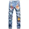 Jeans masculinos Paint Paint 3D Padrão imprimido pequeno jeans slim ripped jeans Hole Hip Hope Jeans Male de algodão calças 221008