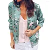 Women's Jackets Fashion Autumn Ladies Retro Ethnic Style Ink Floral Print Zipper Thin Outerwear Up Bomber Long Sleeve Round Neck Jacket