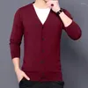 Herrtr￶jor m￤n stickad kofta 2022 Spring Autumn Men's Long Sleeve Single-Breasted Solid Sweater Coat Jacket