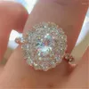 Cluster Rings Real 18K Rose Gold Ring Origin Natural 3 S Quartz Gemstone Wedding Jewelry Luxury Invisible Setting Oval Box