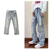 Men's Jeans Ripped Holes Men Ribbon Baggy Fashion Denim Wide Leg Trousers Casual Retro Blue Hip Hop Korean Pants 221008