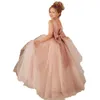 Primeira comunhão meninas vestidos de concurso 2023 com banheira de bola arco bebê crianças de Natal Cocktail Party Vestes Blush Boho Flor Girl Dusty Rose Tutu Tulle