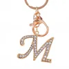 Keychains 26 lettres Gold Crystal Alloy Keychain Alphabet A-Z Anneau Key Femme Sac Charme Ornements Ornements de voiture Bijoux Accessoreis