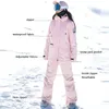 Fatos de esqui conjunto de esqui feminino engrossado macacão quente montanhismo snowboard jaqueta à prova de vento calça de neve à prova d'água 221008