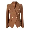 Costumes pour femmes Blazers Brown Women's Blazer Metal Gold Lion Bouton Doublebreasted SlimFit Cotton Linen Office Blazer Blazer Suit Women High Qaulity 221008