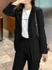여자 양복 블레이저 여성 패션 블레이저 사무실 정장 간단한 단단한 긴 슬리브 재킷 스트로저 2 피스 세트 여성 겉옷 세련된 의상 221008