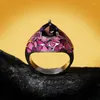 حلقات الكتلة 925 Silver Ladies Jewelry Dark Big Zircon Ring Pink Epoxy Irregular Imstreated Greaticite Monaticite Monamel