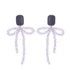 Dos Boucles D'oreilles Violet Perlé Arc-Noeud Clip Gland Acrylique Oreille Romantique Carré Femmes Saint Valentin Fille D'été