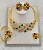 Halsband ￶rh￤ngen set nigeria smycken som s￤ljer guldpl￤terade lyxiga f￤rgglada strass br￶llop festaccessorier
