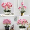 Fleurs décoratives 3PCS 9 Têtes Orchidées Blanches Artificielle Real Touch Phalaenopsis Grand Faux Arrangement Pour La Maison Fête De Mariage Décor