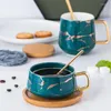 Mugs Simple Creative Nordic Style Marble Matte Phnom Penh Ceramic Milk Water Cup Tea Coffee Mug With Wooden Lid Saucer Drinkware Gift