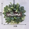 Fleurs décoratives Bienvenue Guirlande Porte Décoration En Plastique Feuille D'eucalyptus Guirlande Artificielle Faux Plantes Fête De Mariage Décor À La Maison Suspendus