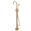 Bathroom Shower Sets Floor Bath Faucet Gold Copper Vertical Double Handle Round Tub Edge And Cold Classical American Suit.