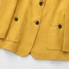 レディーススーツブレザーズシックなファッションパッチポケット装飾リネンブレザーカジュアルヴィンテージ女性ジャケットハイウエストパンツセットミュージャー221008