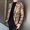 Men's Suits Mens Europe Size Suit Jacket Rose Gold Jacquard Stage Costume Style Men Blazer Fashion England Trip Casual Clothing