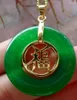 Pendentif Colliers Or Jaune Plaque Icy Green JADE FU Word Circle Donut Necklace