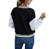 Vestes Femmes Numéro Patché Color Block Bomber Veste Filles À Manches Longues Automne Dame Assorti Col Montant Baseball Tops Manteau À Boutonnage T221008