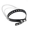 Choker Zimno PunkEgirl Gothic Rivet Spike Leather Collar Double Leaer Stainless Steelチェーンネックレス女性男性ゴスジュエリー