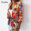 Damesjassen vintage dames jas jas afslaan kraag lange mouw bloemenprint Cardigan vrouwelijke mode herfst kantoor jassen 2022 t221008